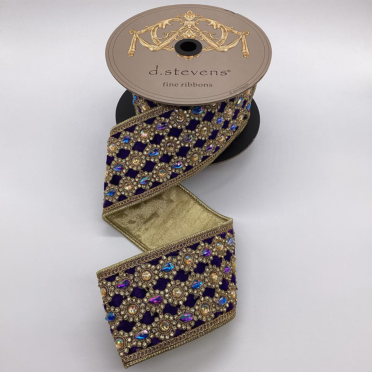 D. Stevens Purple Jeweled Velvet Ribbon 3-inch by 5 yards