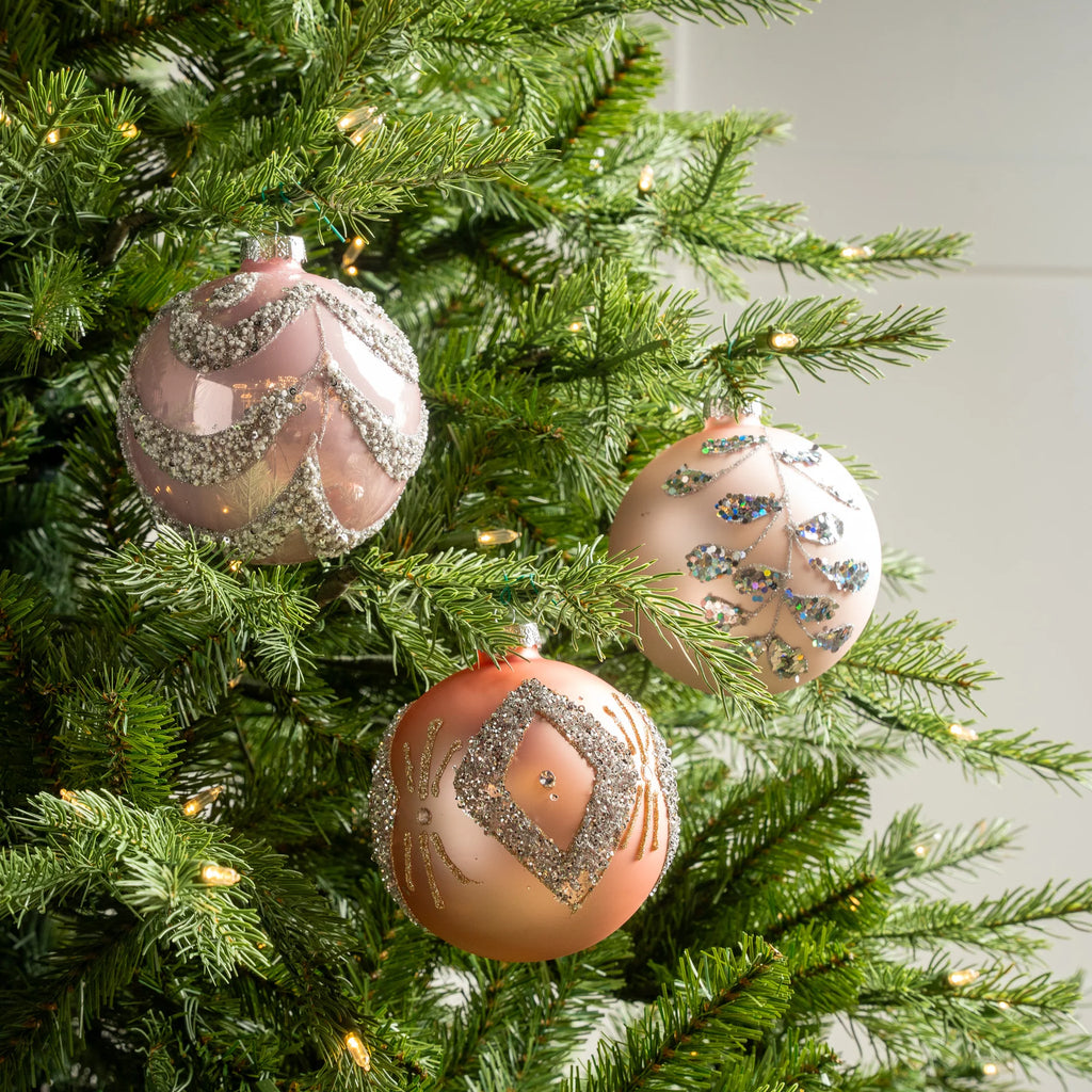 5" Blush Pink Jewel Glass Ornaments set of 9
