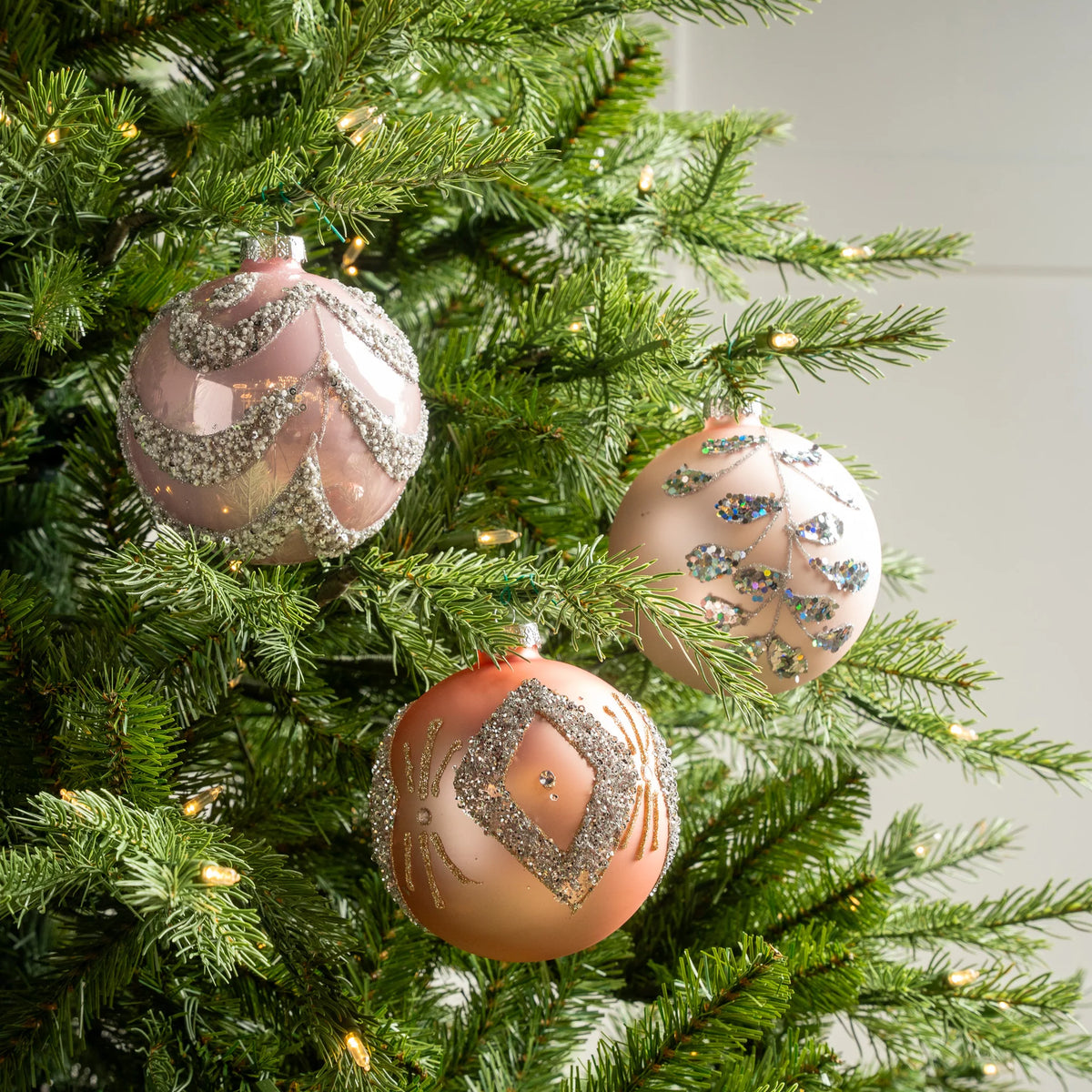 5" Blush Pink Jewel Glass Ornaments set of 9