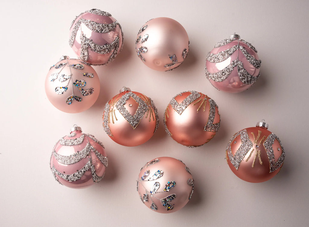 5" Blush Pink Jewel Glass Ornaments set of 9