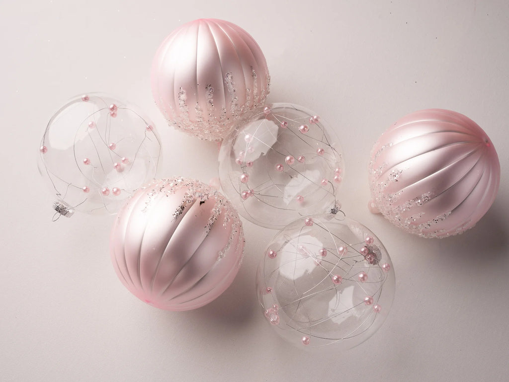5 inch Pink Pearl Glass Ornaments set of 6