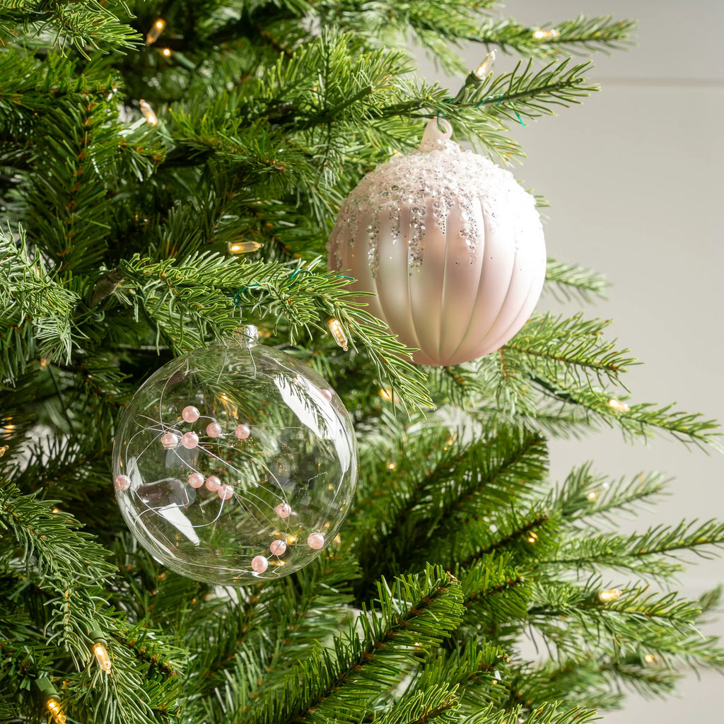 5 inch Pink Pearl Glass Ornaments set of 6