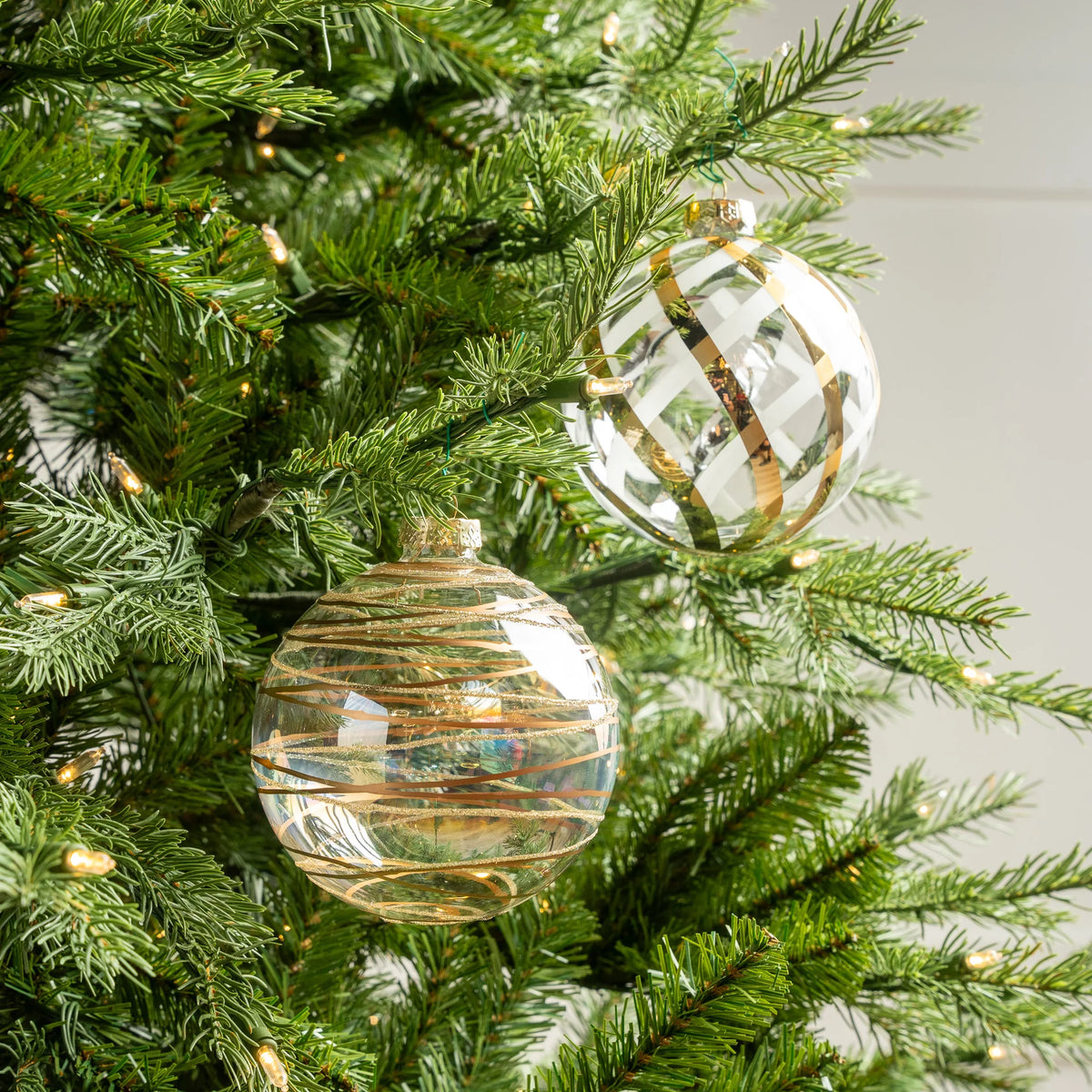 5 inch Clear Gold Glass Ornaments set of 6