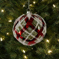 6" Clear Beaded Red Striped Glass Ball Ornament set of 4