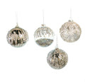 4" Platinum & Silver Decorative Glass Ornaments set of 12