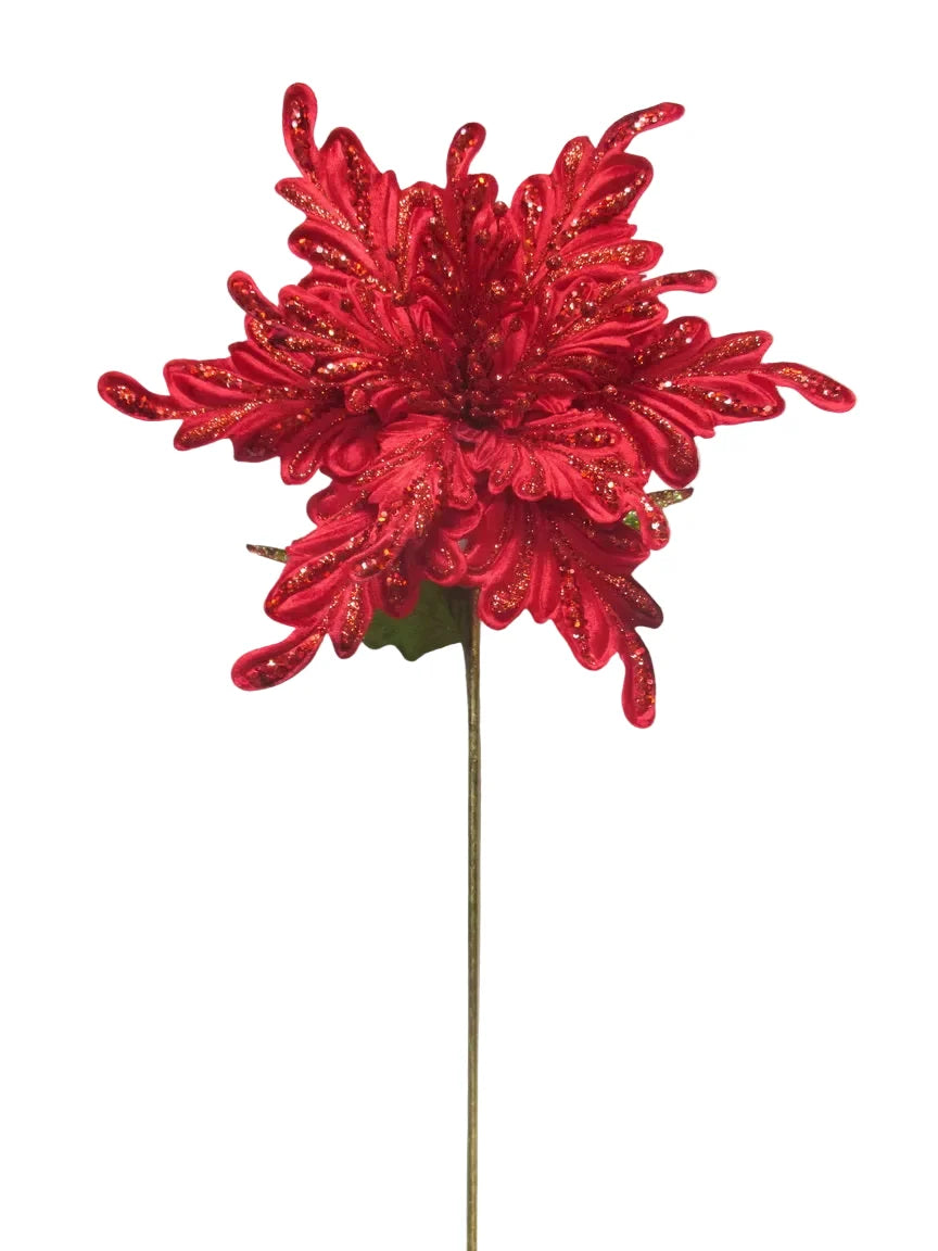 Velvet Red Giant Poinsettia Floral Stem set of 6