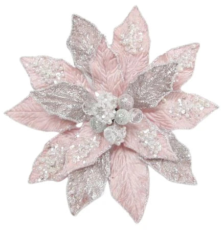 Sparkling Pink Poinsettia 9 inch Flower Clip set of 6