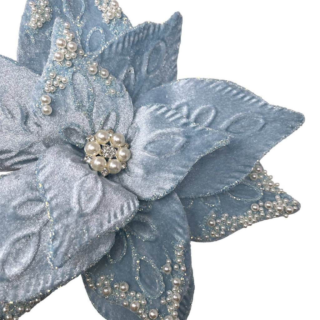 Light Blue Pearl Poinsettia 17" set of 6