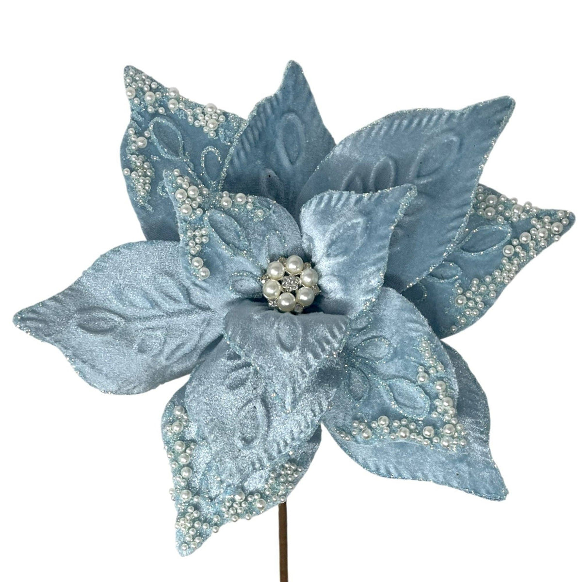 Light Blue Pearl Poinsettia 17" set of 6