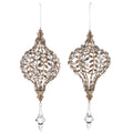 Jeweled Drop Ornament with Champagne Glitter 14 inch set of 2