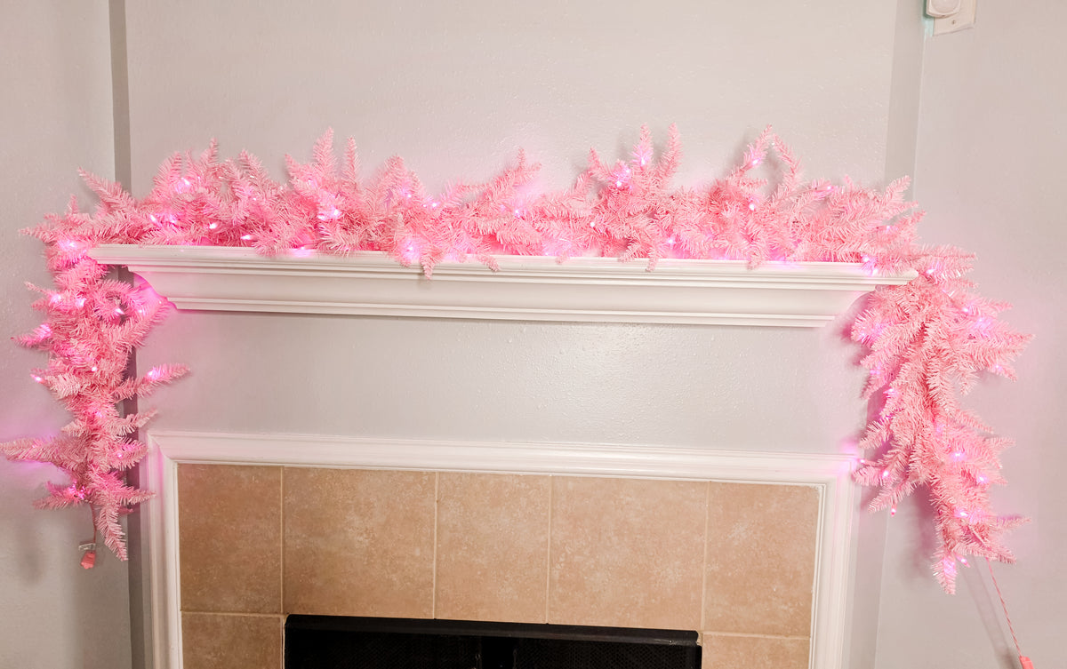 Vickerman Pink Garland LED 9 ft