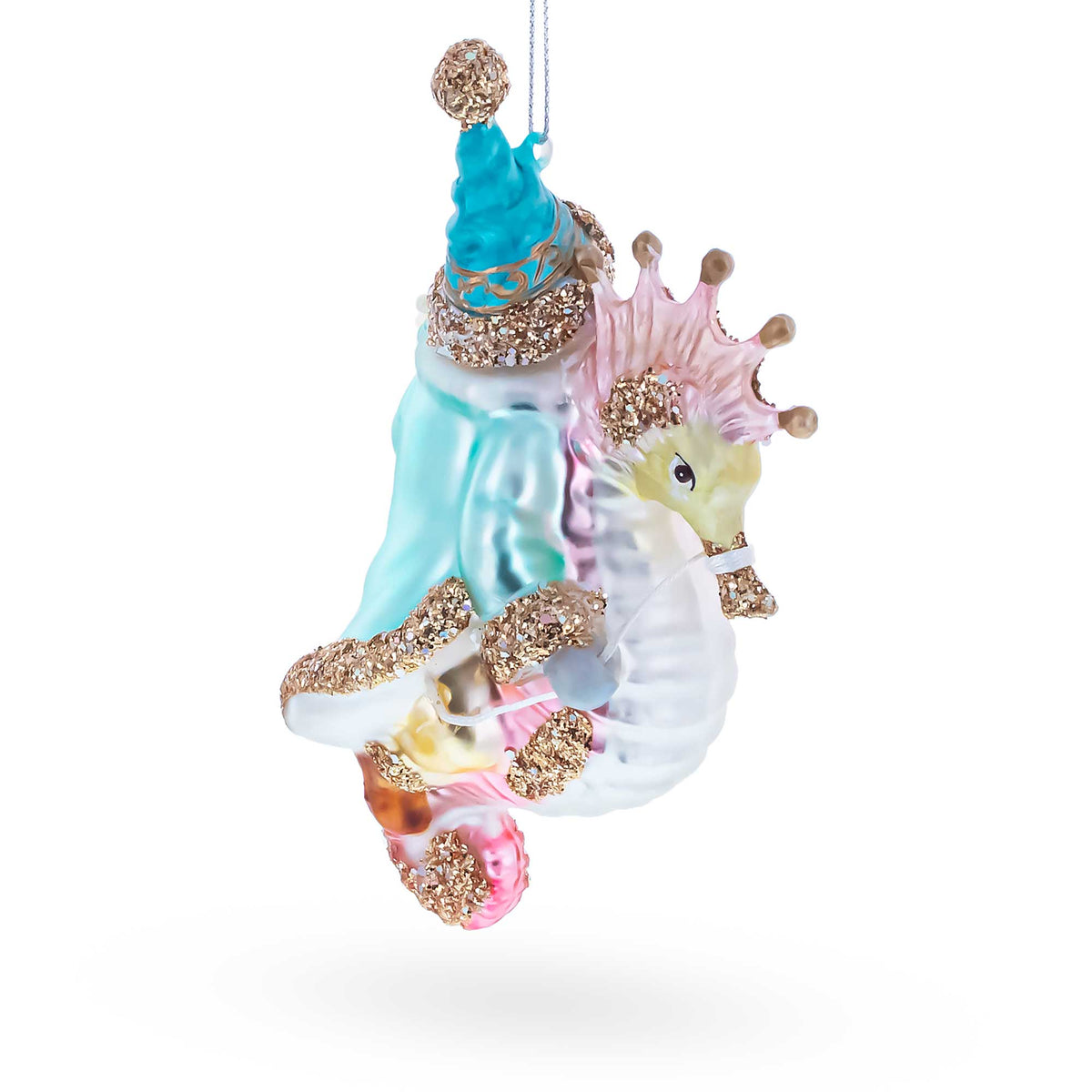 Santa Riding Seahorse Glass Ornament