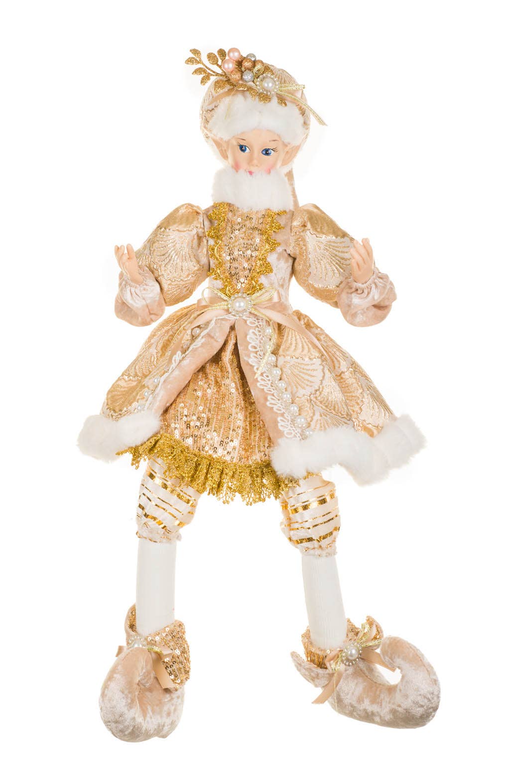Gold Elf Figurine With Pearl Accents 23-inch