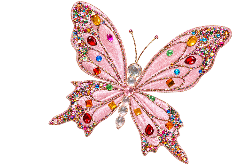 Pink Butterfly Clip Ornament 7-inch