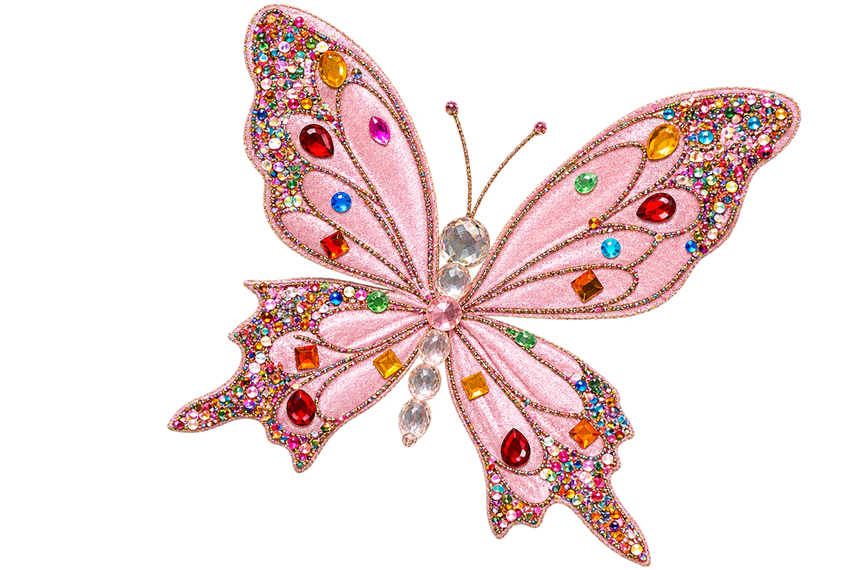 Pink Butterfly Clip Ornament 7-inch