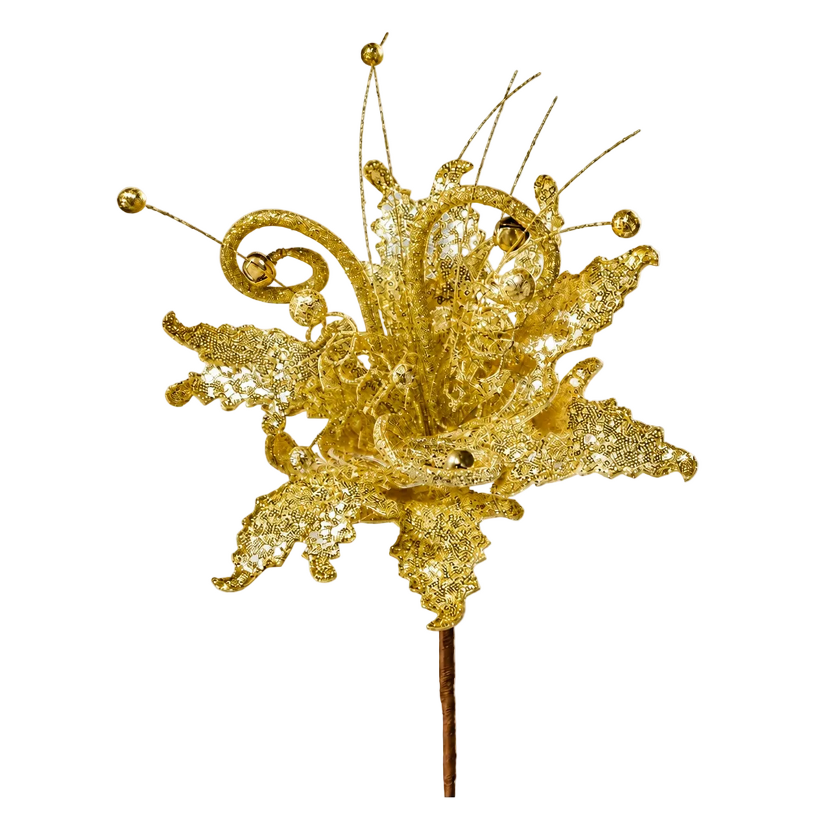 Gold Glitter Poinsettia Stem 26 inch set of 6
