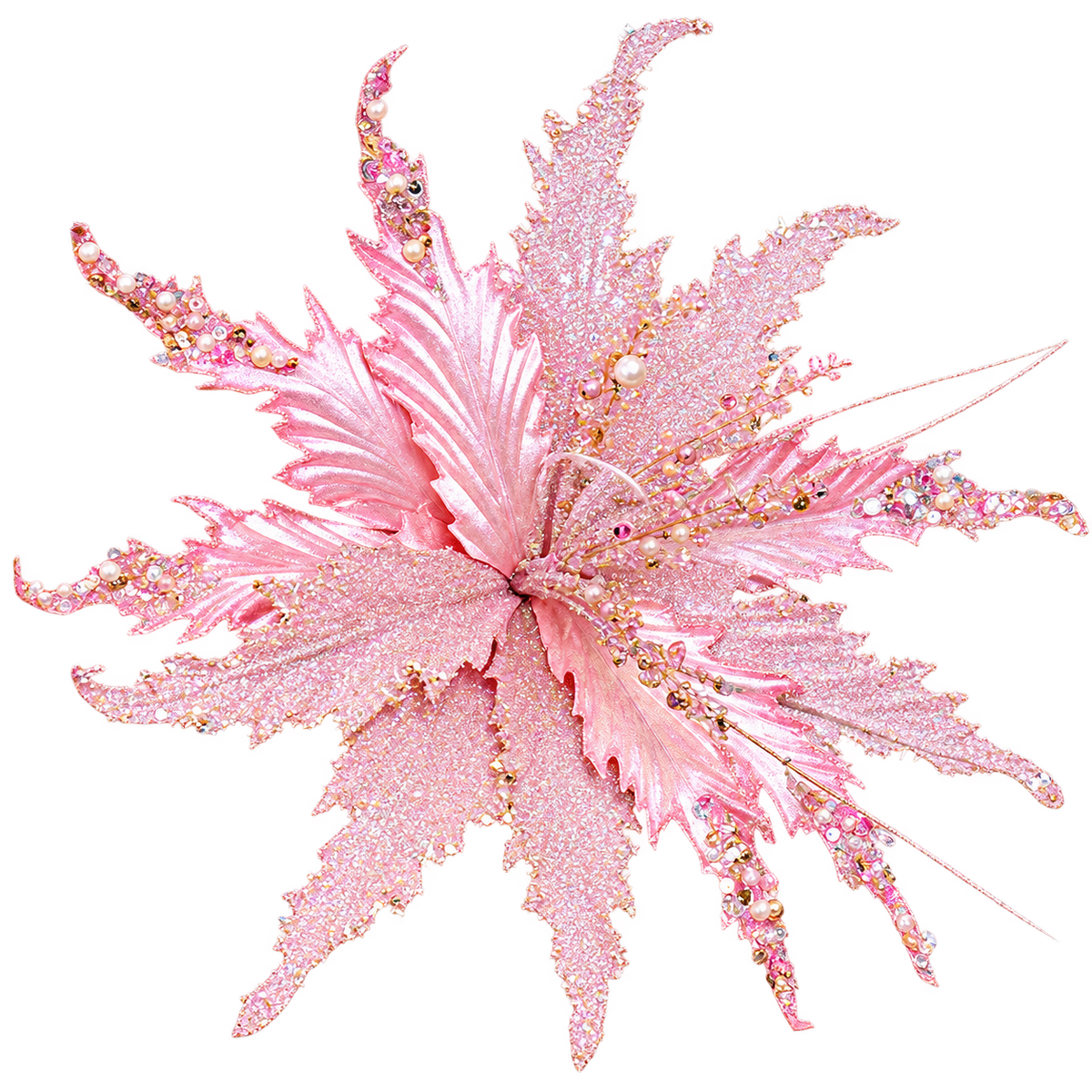 Pink Glitter Poinsettia 15 inch set of 6