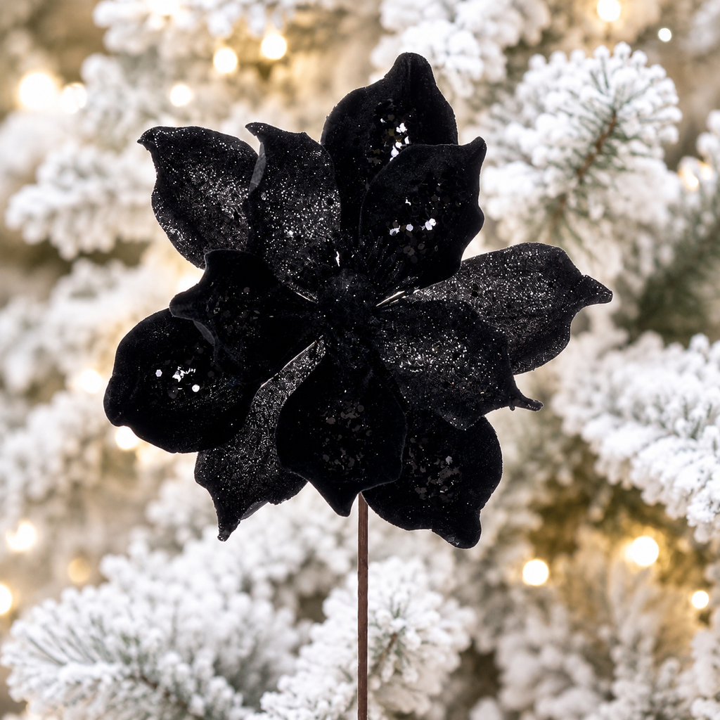 Vickerman Deluxe Black Magnolia Stem set of 6