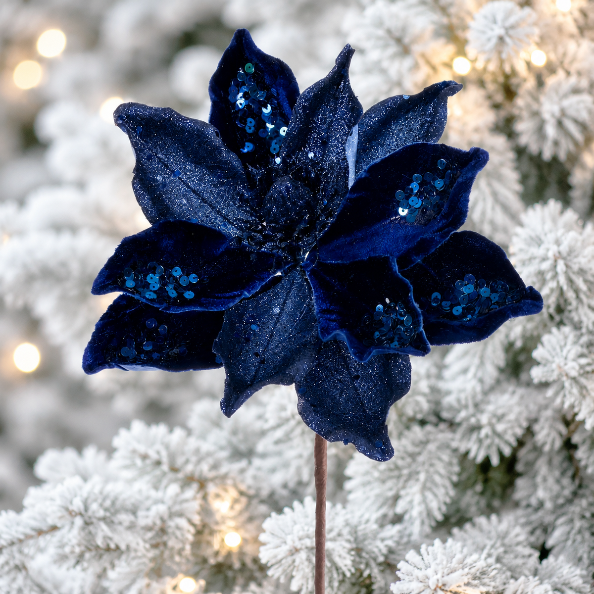 Vickerman Deluxe Midnight Blue Magnolia Stem set of 6