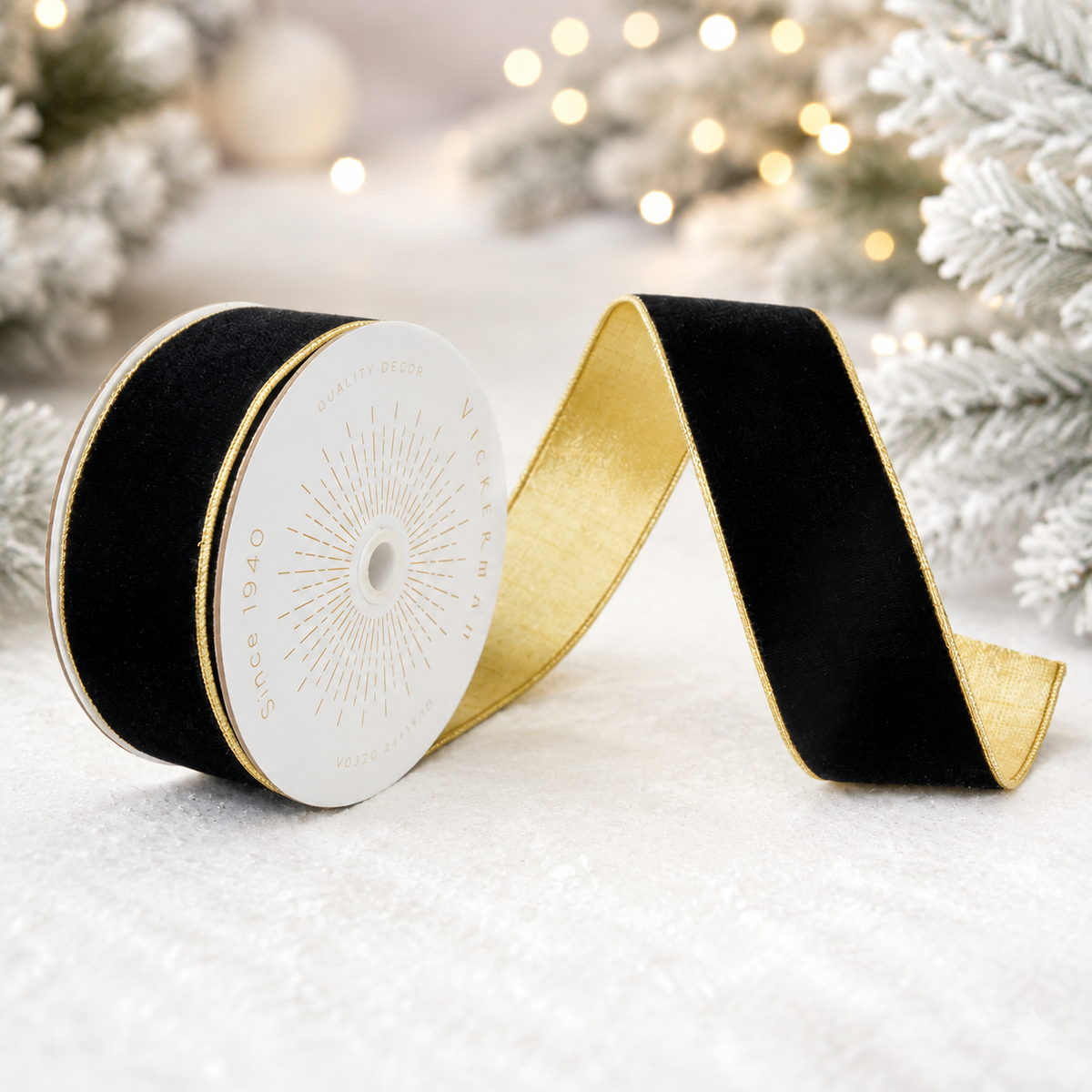 Vickerman Velvet with Gold Trim/Backing Ribbon 2.5-inch 10 yards