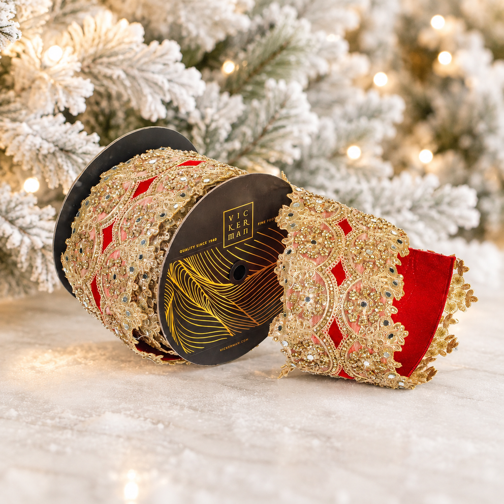 Scalloped Red Jewel Applique Ribbon 5 inch 10 yards