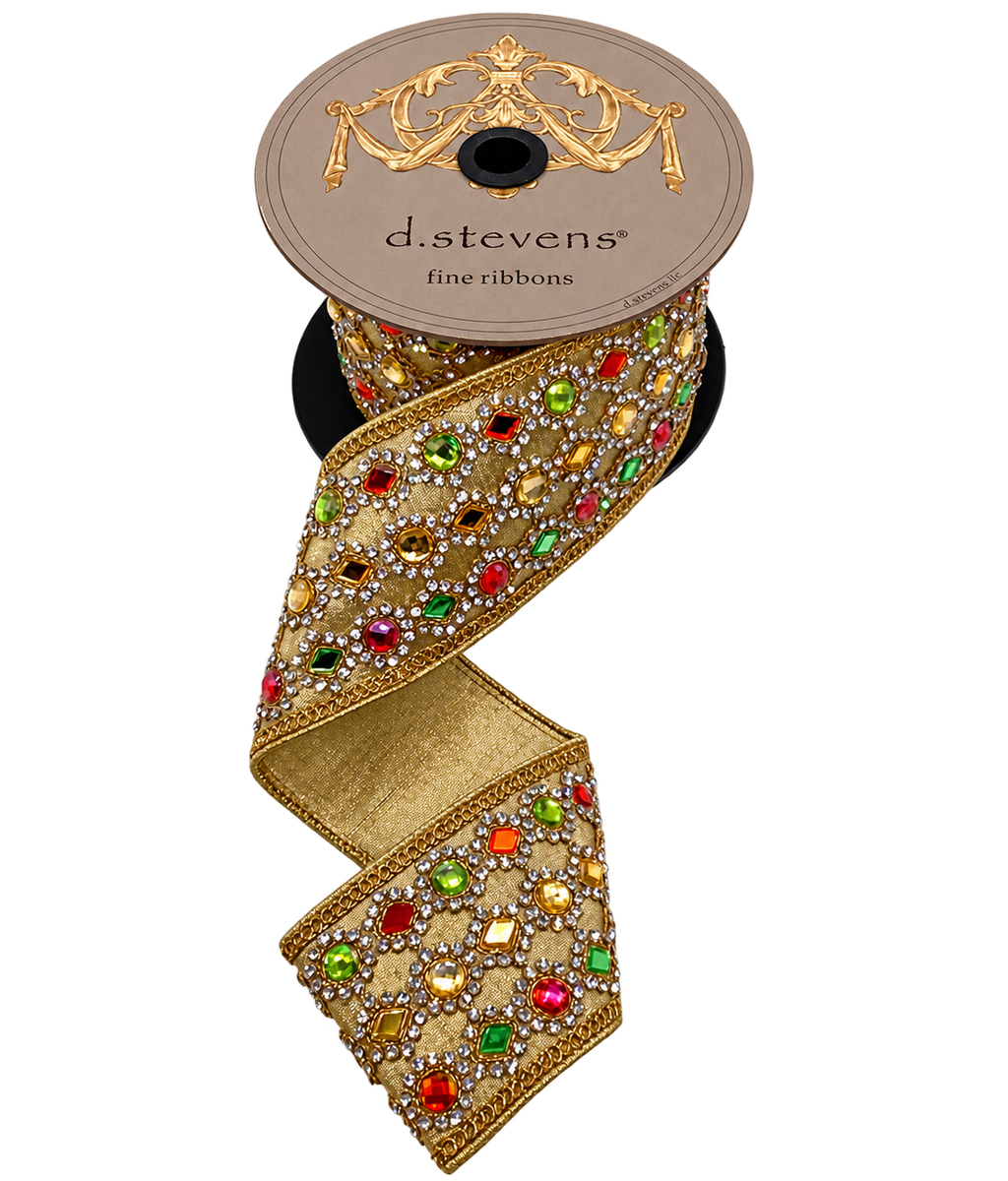 D. Stevens Gold Jeweled Ribbon 3-inch by 5 yards