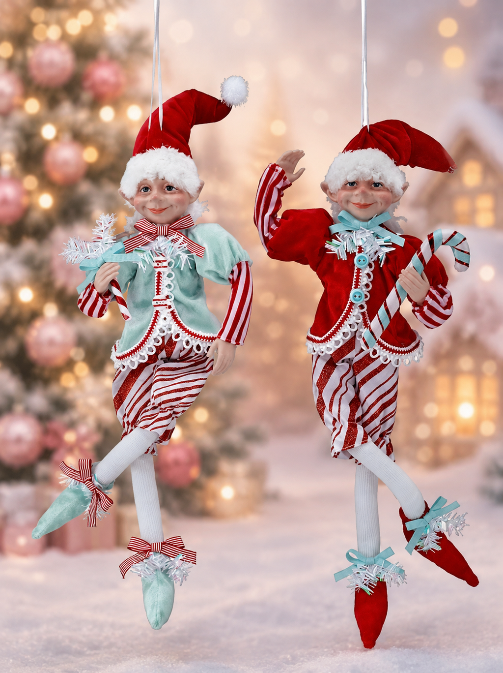 Christmas Peppermint Elves 17 inch Bendable set of 2