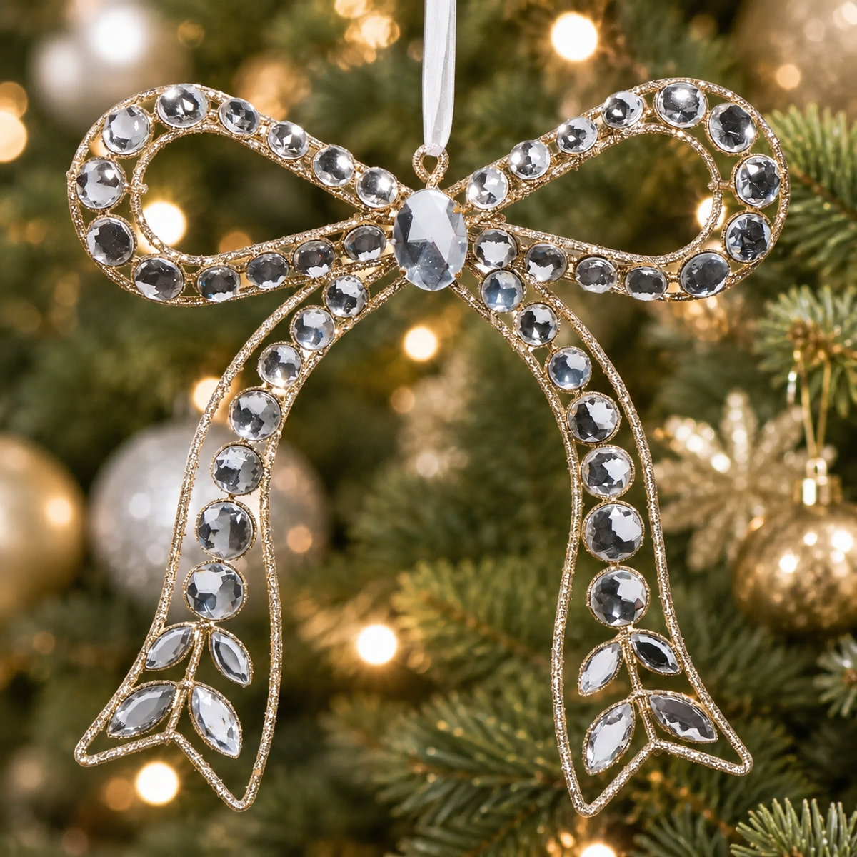 Jeweled Bow Ornament 7.25 inch set of 2