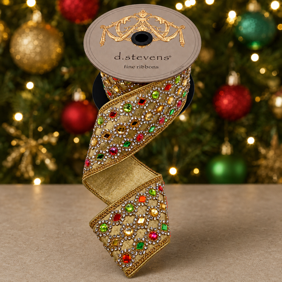 D. Stevens Gold Jeweled Ribbon 3-inch by 5 yards