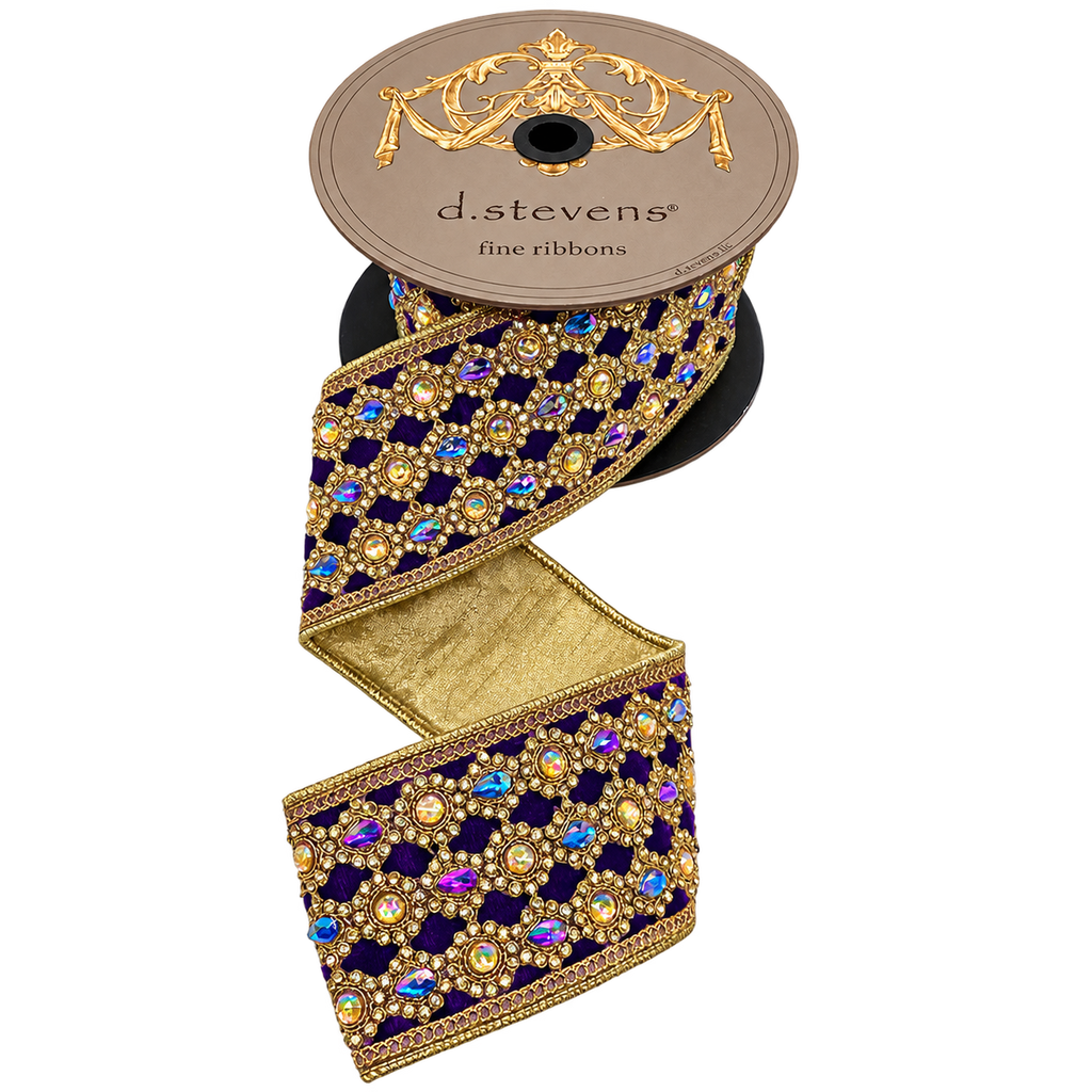 D. Stevens Purple Jeweled Velvet Ribbon 3-inch by 5 yards
