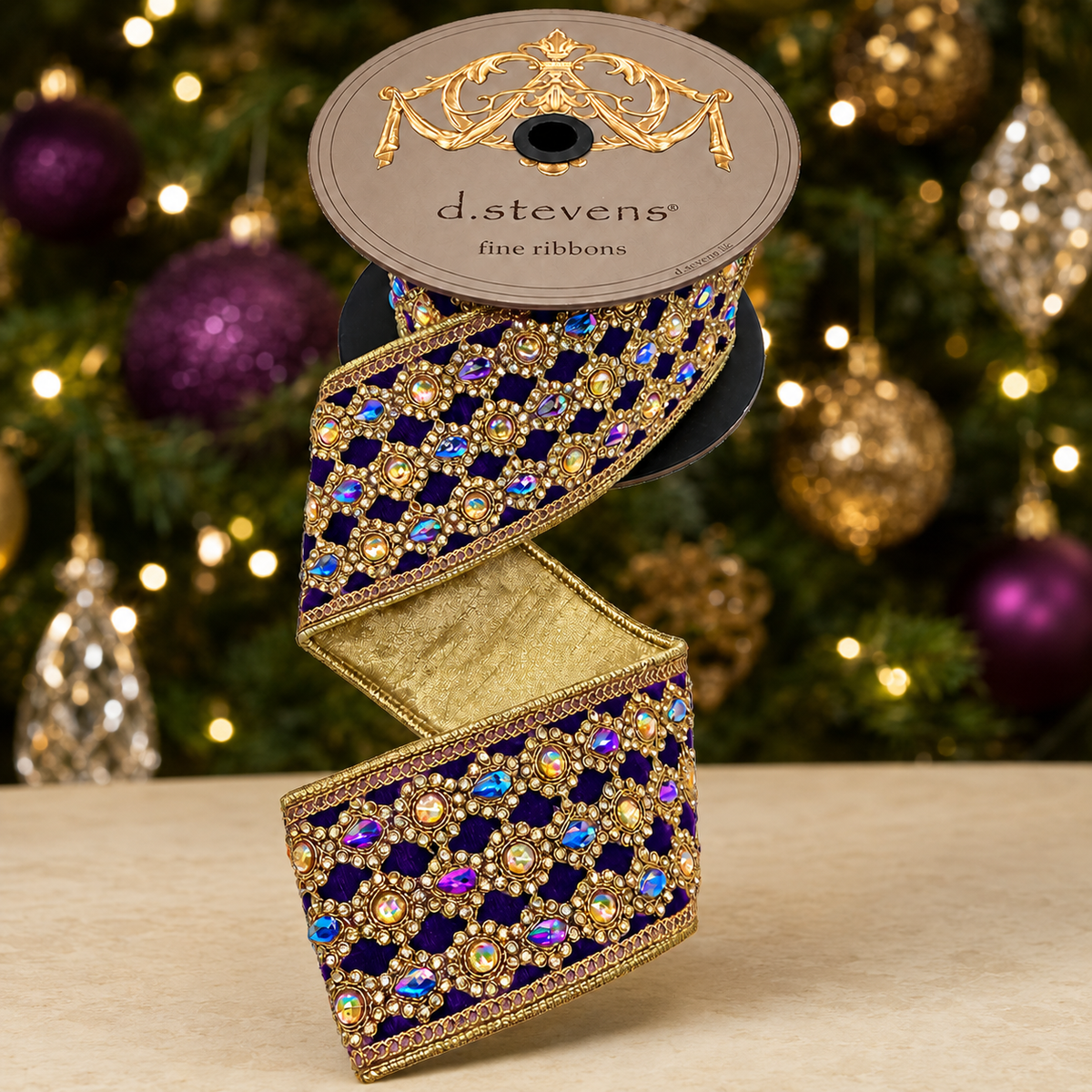 D. Stevens Purple Jeweled Velvet Ribbon 3-inch by 5 yards