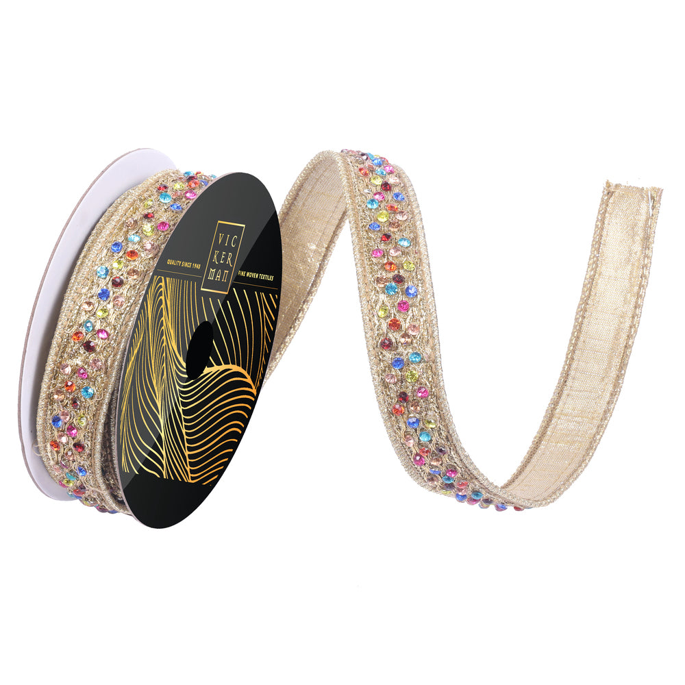 Vickerman Gold Multi Jewel Ribbon .75 inch by 10 yards