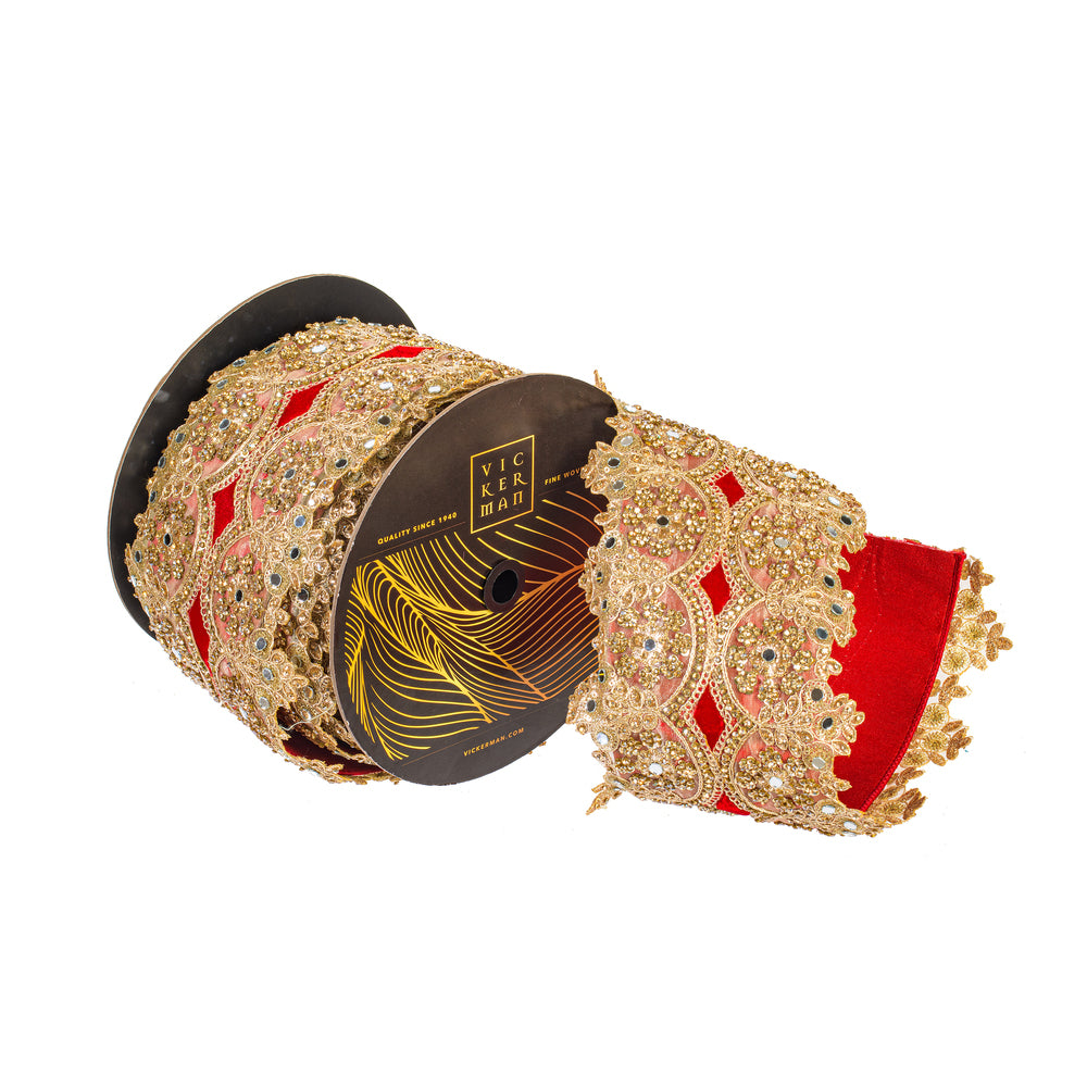 Scalloped Red Jewel Applique Ribbon 5 inch 10 yards