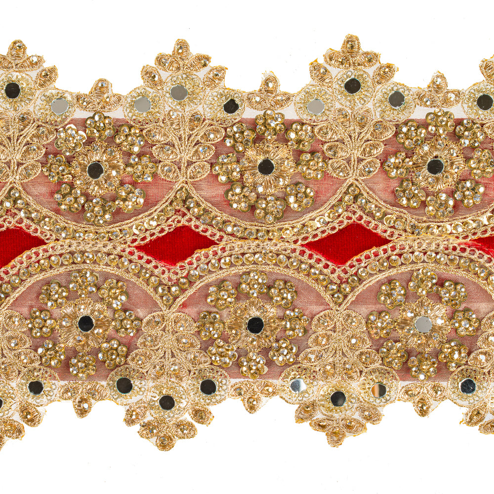 Scalloped Red Jewel Applique Ribbon 5 inch 10 yards