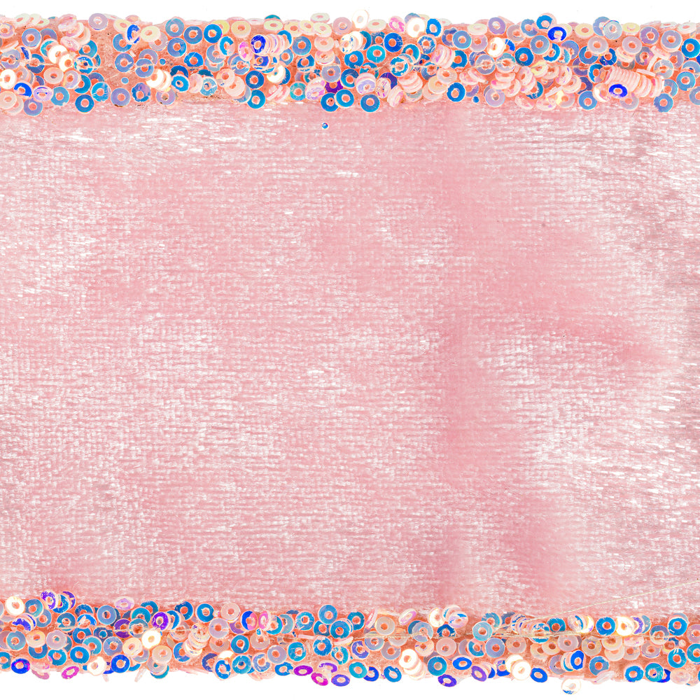 Pink Velvet Sequins edge Ribbon 4-inch by 10 yards