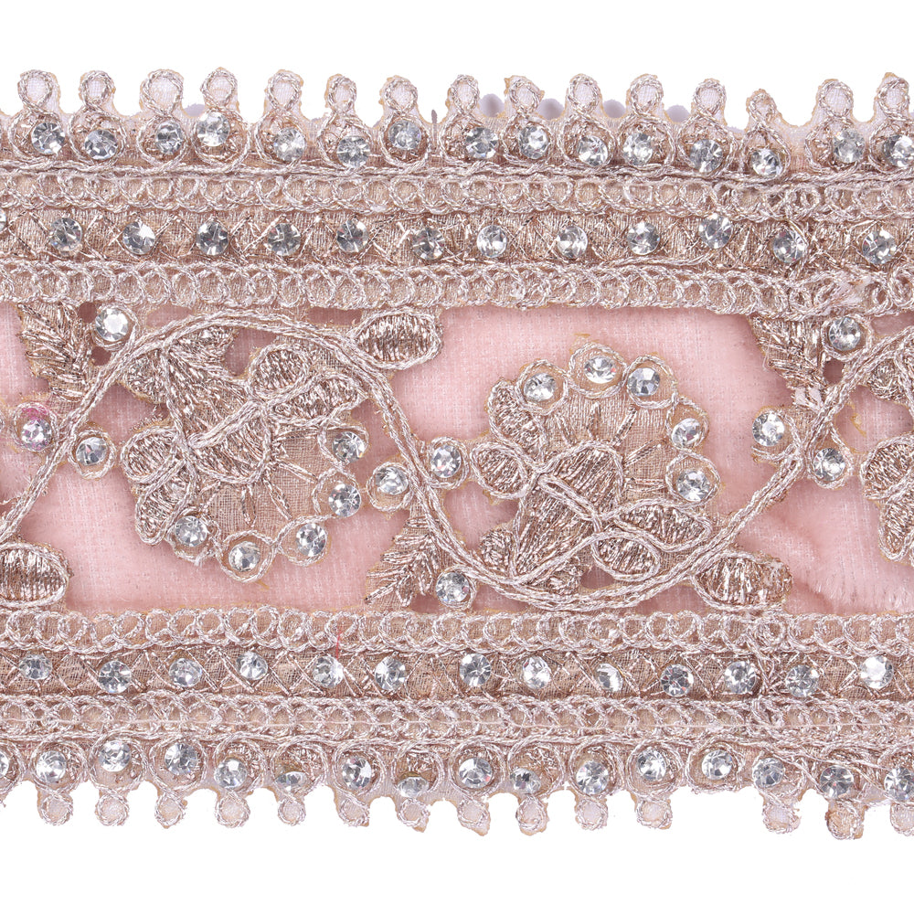 Rose Gold Pink Jewel Lace Ribbon 2.5 inch by 5 yards