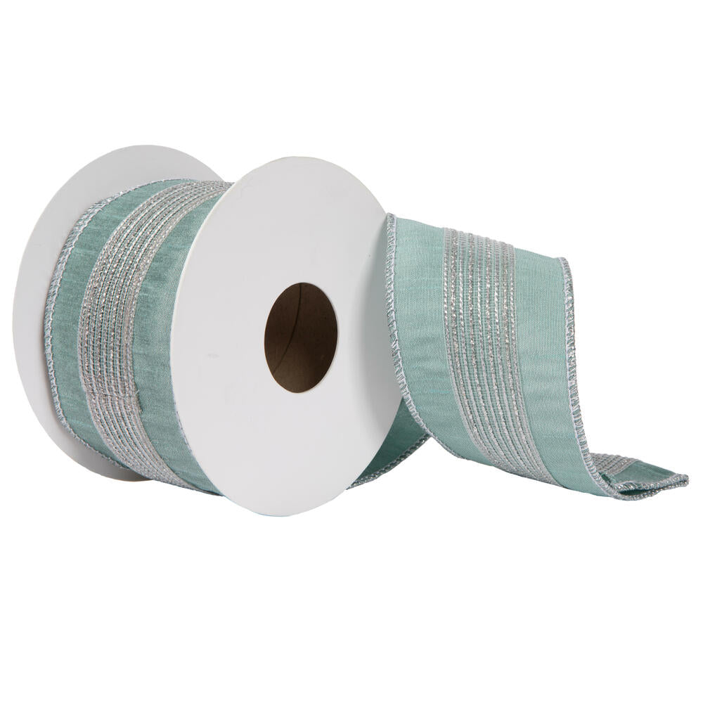 Vickerman Seafoam Glitter Trim Dupion Ribbon  2.5 inch by 5 yards