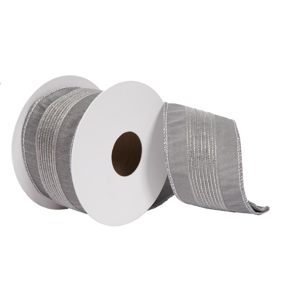 Vickerman Silver Glitter Dupion Ribbon 2.5 inch by 5 yards