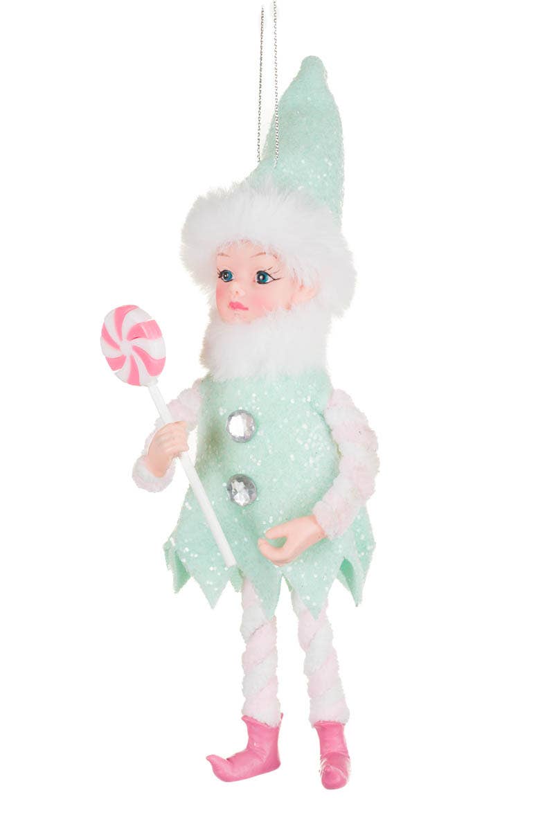 Pastel Elf Ornament Holding A Lollipop 9-inch
