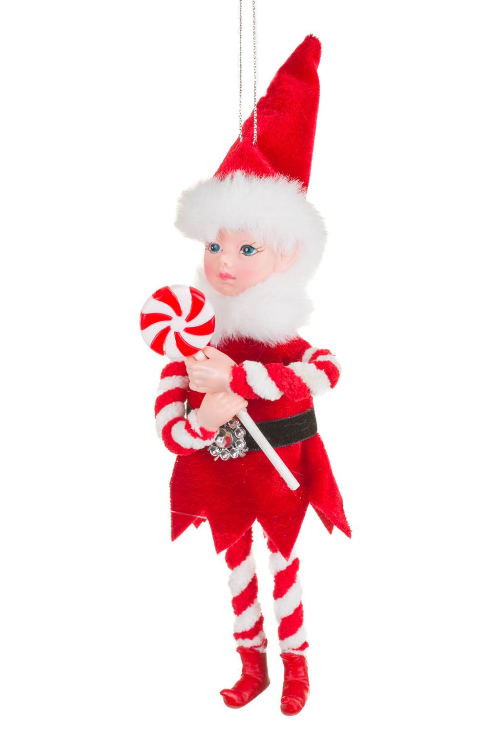 Peppermint Elf Ornament Holding A Lollipop 9-inch