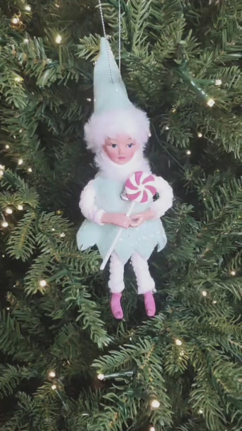 Pastel Elf Ornament Holding A Lollipop 9-inch