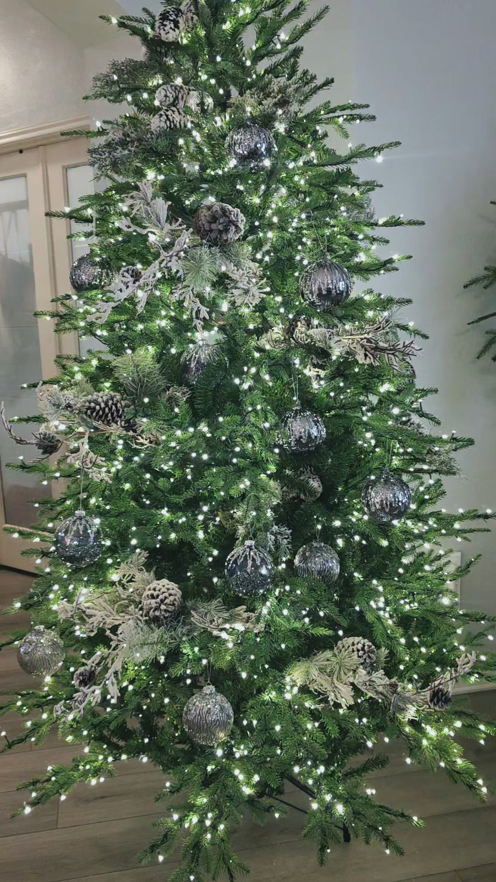4" Platinum & Silver Decorative Glass Ornaments set of 12