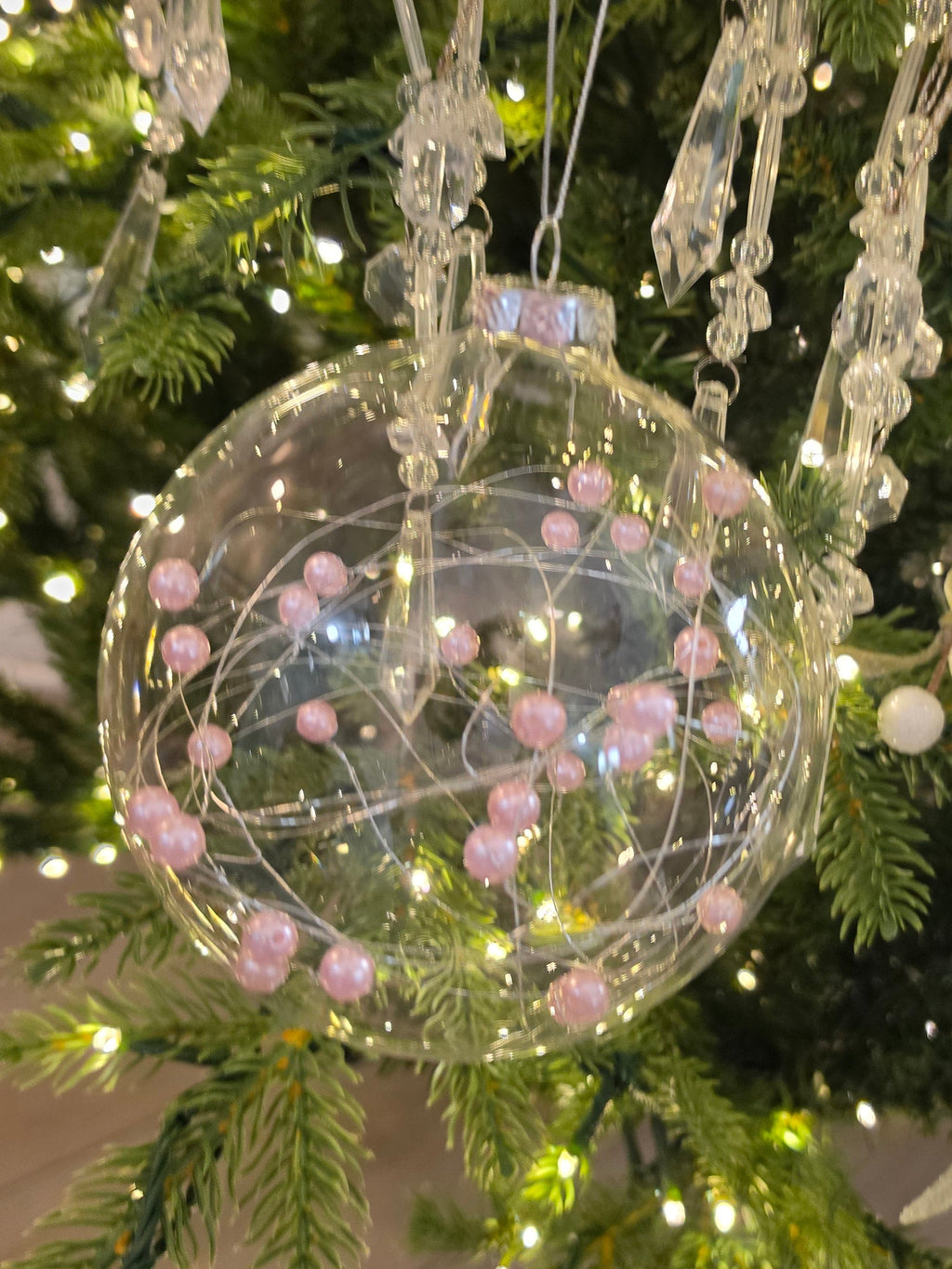 5 inch Pink Pearl Glass Ornaments set of 6