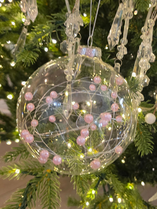 5 inch Pink Pearl Glass Ornaments set of 6