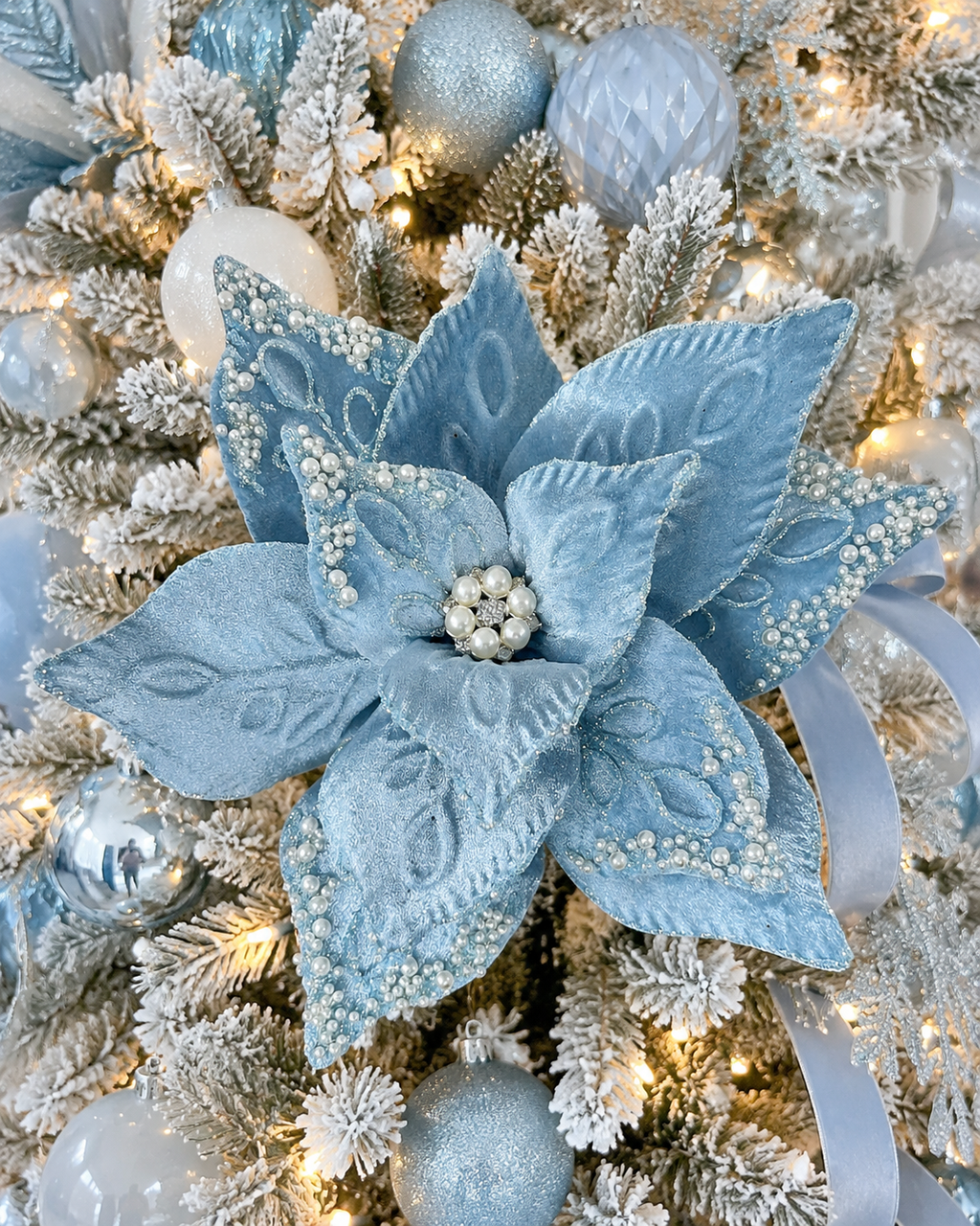 Light Blue Pearl Poinsettia 17" set of 6