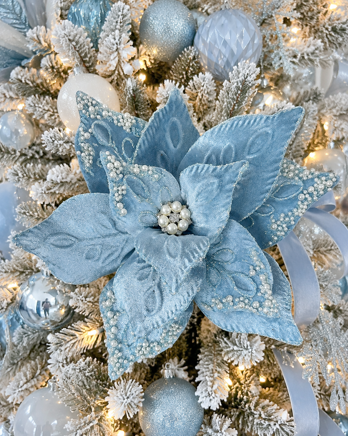 Light Blue Pearl Poinsettia 17" set of 6