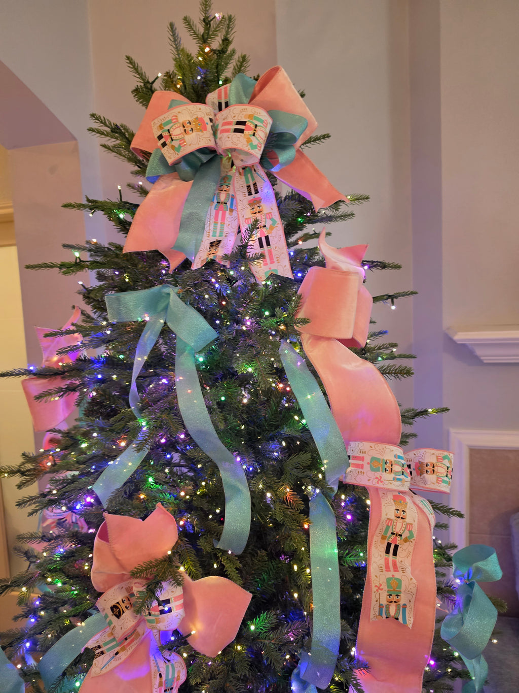Pink & Teal Nutcracker Christmas Bow Bundle Bows & Loops