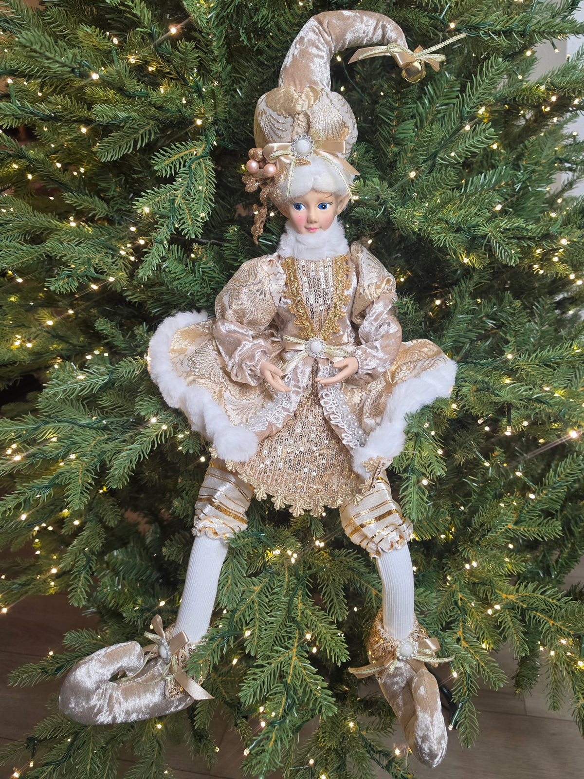 Gold Elf Figurine With Pearl Accents 23-inch