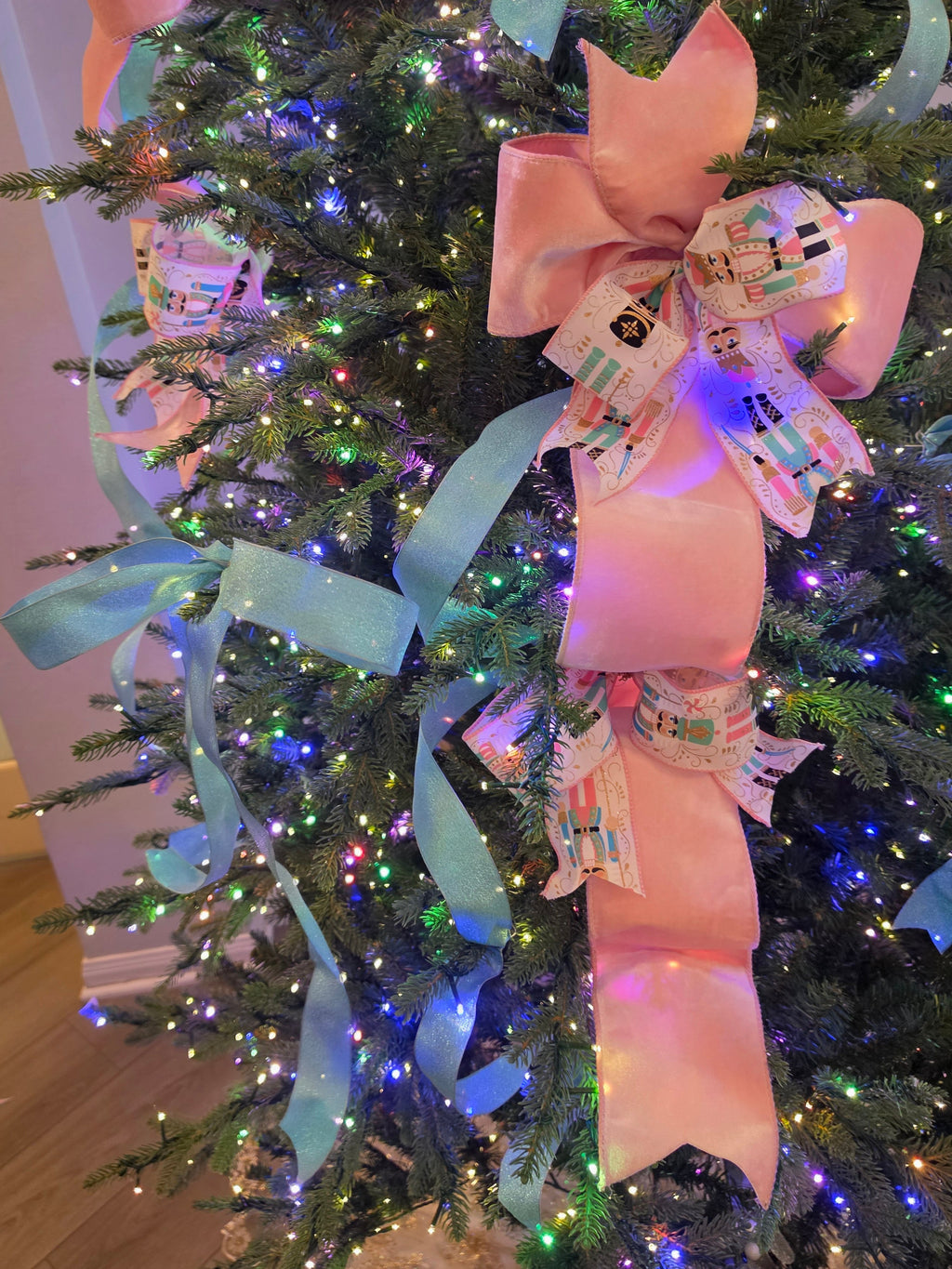 Pink & Teal Nutcracker Christmas Bow Bundle Bows & Loops
