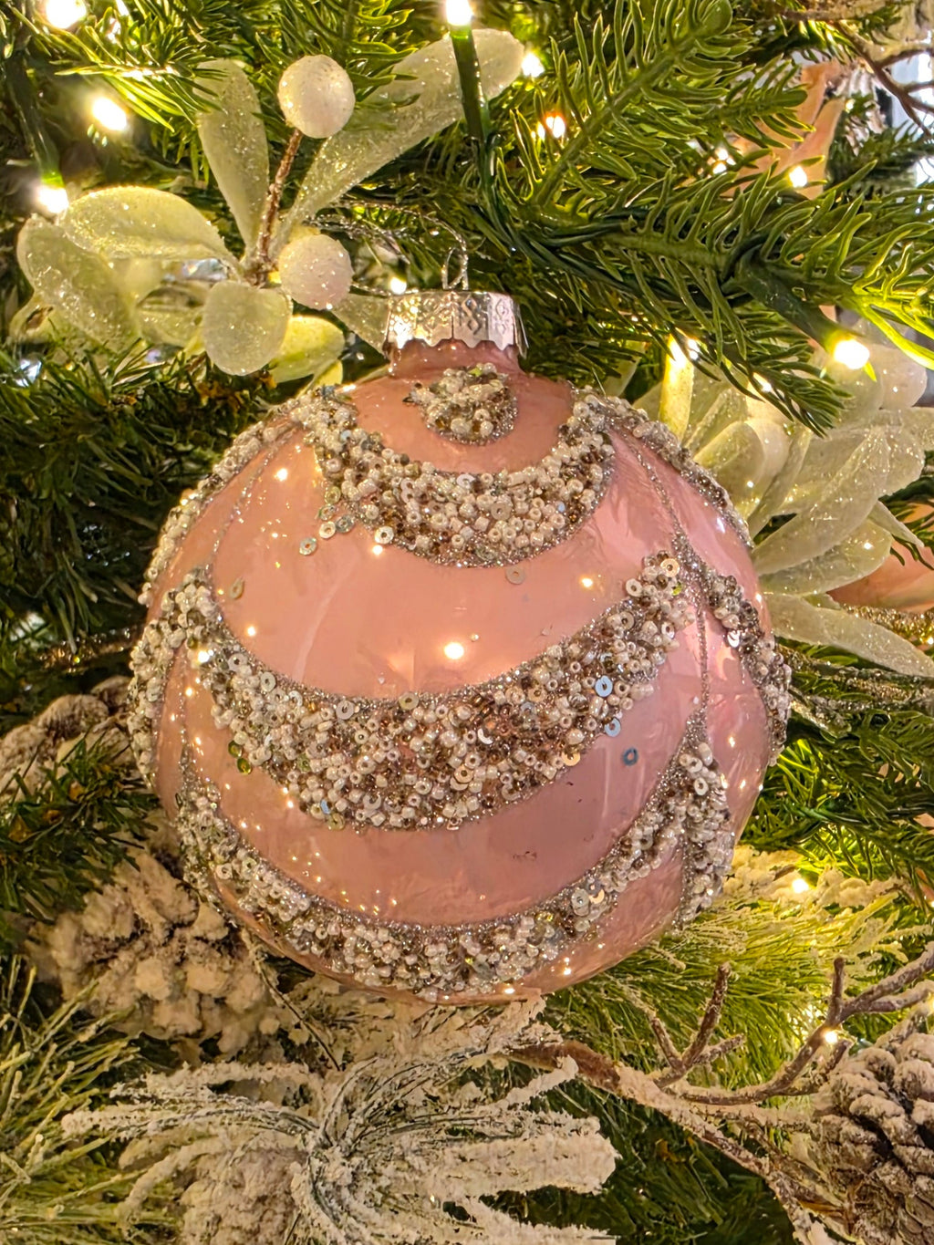 5" Blush Pink Jewel Glass Ornaments set of 9